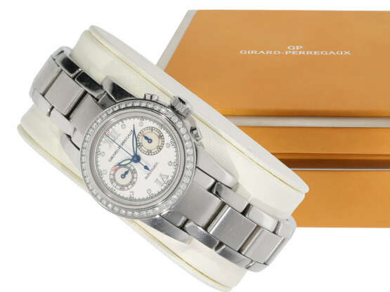 Armbanduhr: äußerst luxuriöser, moderner Damen-Chronograph im Stahl-Brillantgehäuse, Girard Perregaux Ref.8046, No.38, mit Box und Papieren, NP ca.14.000€ - Foto 1