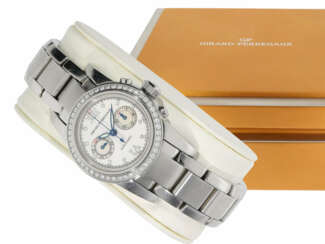 Armbanduhr: äußerst luxuriöser, moderner Damen-Chronograph im Stahl-Brillantgehäuse, Girard Perregaux Ref.8046, No.38, mit Box und Papieren, NP ca.14.000€