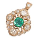 Kette/Collier/Anhänger: feine Ankerkette mit sehr schönem Smaragd/Diamant-Anhänger in antikem Stil, russische Goldpunze, ca. 5,8ct - photo 2