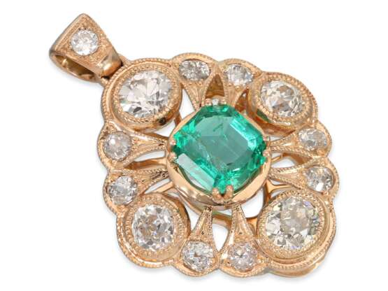 Kette/Collier/Anhänger: feine Ankerkette mit sehr schönem Smaragd/Diamant-Anhänger in antikem Stil, russische Goldpunze, ca. 5,8ct - фото 4