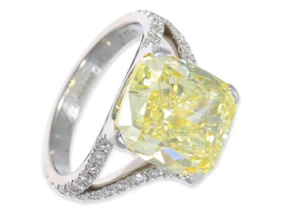 Ring: exquisiter und äußerst wertvoller Platinring mit gelbem Fancy Intense "Canary" Diamant von 7,77ct, GIA Fancy Intense Yellow/VVS - photo 2