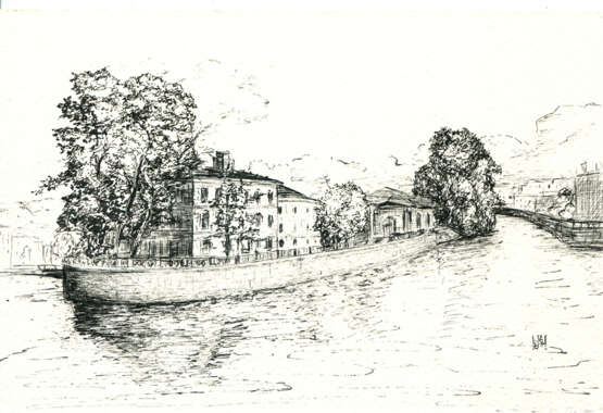 Drawing “Petersburg: New Holland Island”, Paper, India Ink, Contemporary realism, Cityscape, Russia, 2021 - photo 1