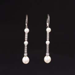 Paar Jugendstil Diamant-Perl-Ohrhänger.