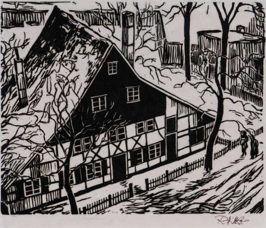 Reinhard Hilker (Hagen 1899 - 1961). Haus im Schnee. - Foto 1