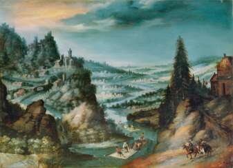Anton Mozart (Augsburg 1573 - Augsburg 1625). Weite Landschaft mit Flößern.