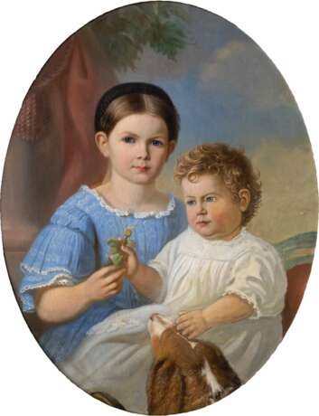 Daniel Cornelius Gesell (Mannheim 1822 - Konstanz 1889). Kinder mit Hund. - Foto 1