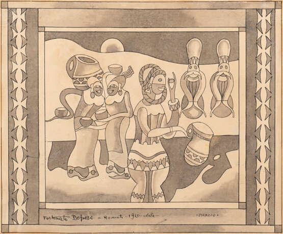 Fortunato Depero "Portatrici Capresi" 1920ink on papercm 24.5x29Signed, titled and dated "Rovereto - 1920 - - Foto 1