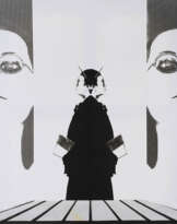 Natura morta con donna + ragazzo + piano + mezzo retino, 4° versione 1969