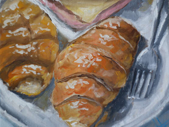 Gemälde „Croissants“, Leinwand auf Karton, Öl, Impressionismus, Stillleben, Russland, 2021 - Foto 2