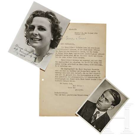 Albert Speer - Portraitpostkarte mit Signatur und Foto von Leni Riefenstahl mit Widmung zur Erinnerung an Olympia sowie Schreiben von Speer an Riefenstahl, 1944 - фото 5