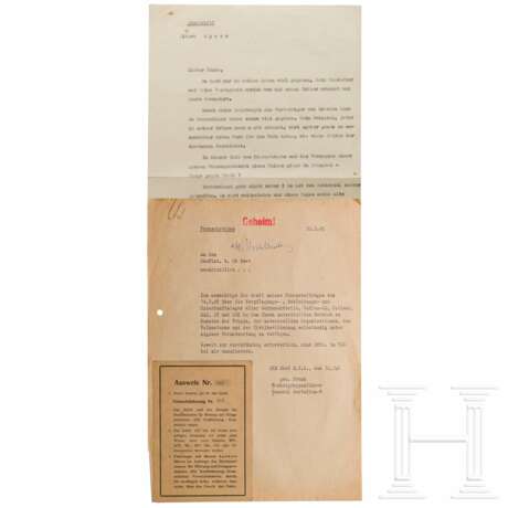Albert Speer - Ausweis für ein Versuchsfahrzeug Nr. 42, Schreiben an den Gauleiter von Schlesien Karl Hanke sowie Fernschreiben vom SS-Obergruppenführer Frank, 1945 - Foto 1