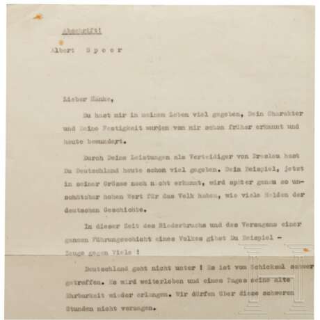 Albert Speer - Ausweis für ein Versuchsfahrzeug Nr. 42, Schreiben an den Gauleiter von Schlesien Karl Hanke sowie Fernschreiben vom SS-Obergruppenführer Frank, 1945 - photo 4