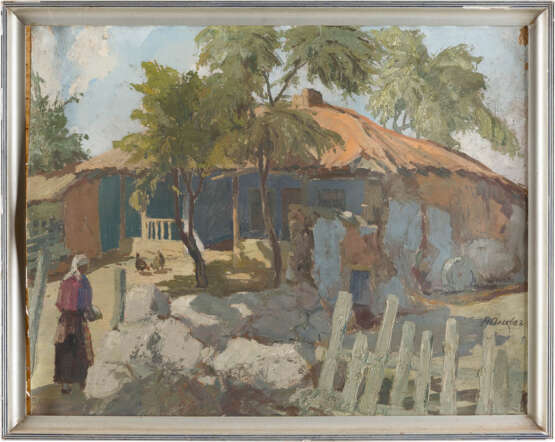 NAPOLEON ALEKOV 1912 - 2002, bulgarian painter In front of a peasant house - фото 2
