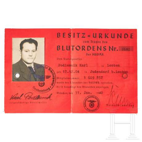Besitzurkunde/-ausweis zum Blutorden der NSDAP - Foto 2