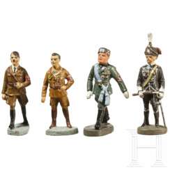 Vier Elastolin-Persönlichkeitsfiguren, Hermann Göring, Adolf Hitler, Benito Mussolini und Generalfeldmarschall von Mackensen
