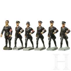 Fünf Lineol-SS-Marschierer mit Leibstandarte und von Elastolin Rudolf Hess mit beweglichem Arm