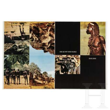 Leni Riefenstahl - Layout-Probeseiten auf Folien zu "Mein Afrika", großes Foto "Die Nuba von Kau", 23 Foto-Farbmuster, zwei Farbmusterdrucke mit den Nuba und ein Buch mit Widmung - Foto 7
