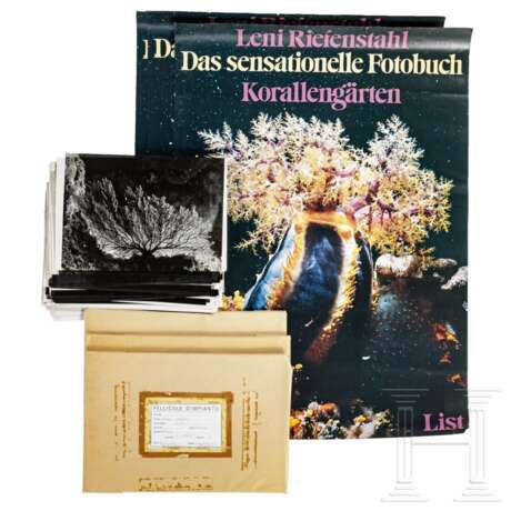 Leni Riefenstahl - Druckfilm-Probeseiten auf Folien zu "Korallengärten", 1978/79, und drei Plakate "Das sensationelle Fotobuch Korallengärten" - фото 1