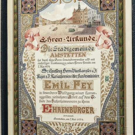 Major Emil Fey - Ehrenbürgerurkunde der Stadtgemeinde Amstetten (NÖ) - Foto 4