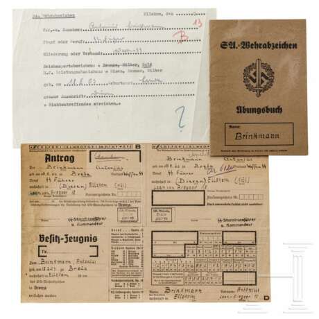 Drei Dokumente zum SA-Wehrabzeichen für den SS-Führer Antonius Brinkmann im SS-Ausbildungslager Avegoor - Foto 1