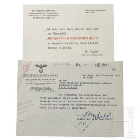 Joachim Bergfeld - signiertes Schreiben des Leiters der Abteilung Kultur beim Gen.Kommissar z.b.V., 1944 - Foto 1