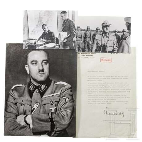 SS-Gruppenführer Karl Maria Demelhuber - großformatiges Portraitfoto sowie signierter, als "Geheim" klassifizierter Brief an Mussert, 1943 - Foto 1