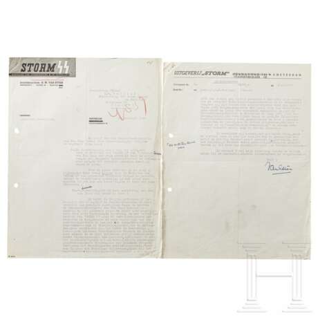 Hendrik Willem "Han" van Etten - signierter Brief des "Hoofdredacteurs" der "Storm SS" an den Personalchef der "Nederlandsche SS" Obersturmführer H. W. Bettink, datiert 22.2.1944 - фото 1