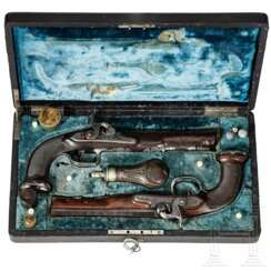 Ein Paar Perkussionspistolen im Kasten, H. J. Bury, Lüttich, um 1800