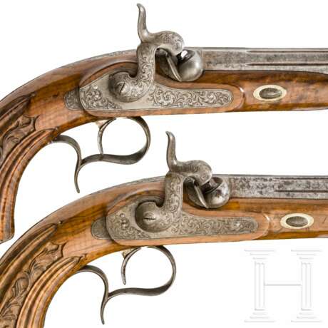 Ein Paar Perkussionspistolen im Kasten, Frankreich, um 1850 - Foto 4