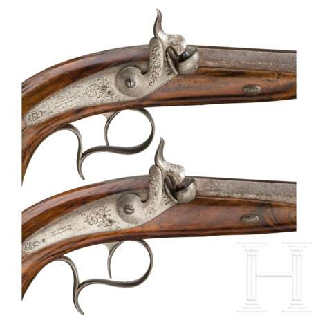 Ein Paar Perkussionspistolen im Kasten, Aury, St. Etienne, um 1860 - Foto 5