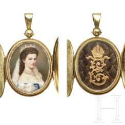 Kaiserin Elisabeth von Österreich – Medaillon mit Portrait und Haarlocken, wohl persönliches Geschenk der Kaiserin nach der Krönung, um 1867