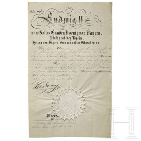 Karl Theodor von Sauer, Flügeladjutant von König Ludwig II. - Ernennungsurkunde zum königlichen Kämmerer, datiert 1869 - фото 1