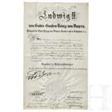 Karl Theodor von Sauer, Flügeladjutant von König Ludwig II. - Patent zum Oberst, datiert 1875 - фото 1