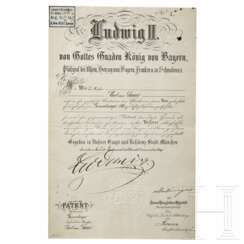 Karl Theodor von Sauer, Flügeladjutant von König Ludwig II. - Patent zum Generalmajor, datiert 1882