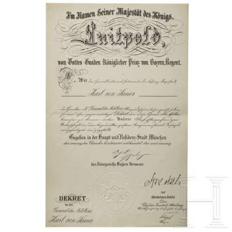 Karl Theodor von Sauer, Flügeladjutant von König Ludwig II. - Patent zum General der Artillerie, datiert 1893 - фото 1