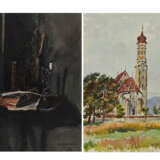 Group of two watercolours: stilllife; village church - фото 1