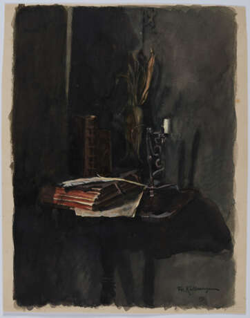 Group of two watercolours: stilllife; village church - photo 3