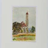 Group of two watercolours: stilllife; village church - Foto 7