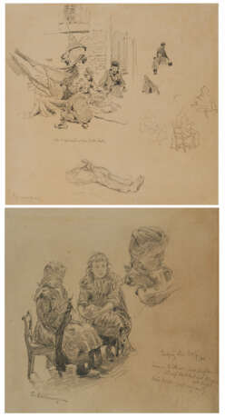 Group of two drawings: Character study on "Chioggia" and character study of a sitting girl - Foto 1