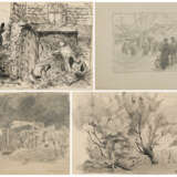 Konvolut aus vier Zeichnungen: "Grötzingen" (Ernte), "Königsbach" (Kinderreigen), "Baumreihe am Zaun" und "Marienburg" - фото 1