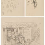 Konvolut aus drei Zeichnungen: "Vor dem Fischerhaus (Volendam"), "Chioggia" und Figurenstudie - Foto 1