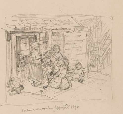 Konvolut aus drei Zeichnungen: "Vor dem Fischerhaus (Volendam"), "Chioggia" und Figurenstudie - photo 2
