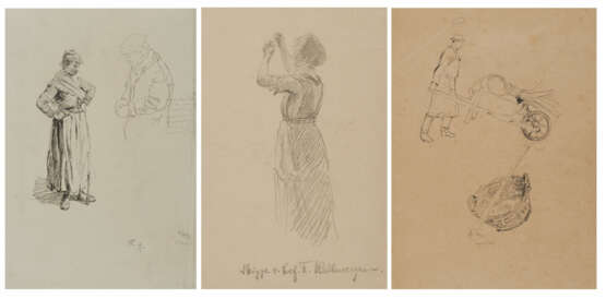 Group of 3 sketches: "Chioggia"; "Frühling zieht ins Land"; "Mann mit Schubkarre" - Foto 1