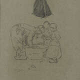 Group of 4 drawings: old man; Study from Volendam with sailing boat and children; Hofbräuhaus; Study from Volendam with standing woman - Foto 6