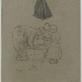 Group of 4 drawings: old man; Study from Volendam with sailing boat and children; Hofbräuhaus; Study from Volendam with standing woman - Foto 7