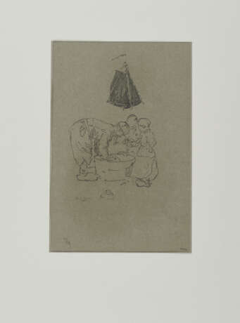 Group of 4 drawings: old man; Study from Volendam with sailing boat and children; Hofbräuhaus; Study from Volendam with standing woman - Foto 8