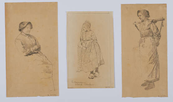 Group of several figure sketches: Four study sheets regarding hands and fingers; three study sheets with girls in garb ("Volendam") - Foto 5