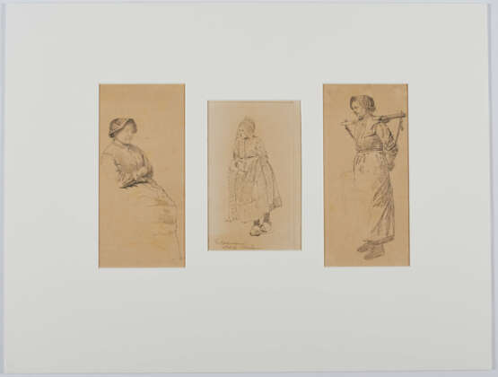 Group of several figure sketches: Four study sheets regarding hands and fingers; three study sheets with girls in garb ("Volendam") - фото 6