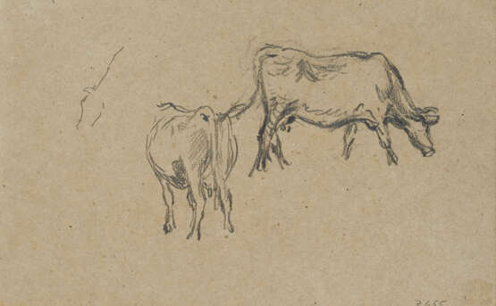 Konvolut aus vier Zeichnungen: "Grötzingen", "Kuhstudie", "Kühe unter Bäumen" und "Holländische Landschaft mit Kühen (Volendam)" - Foto 4