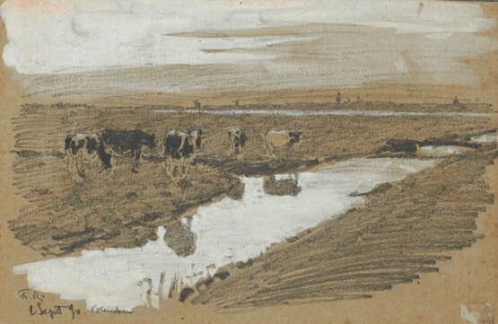 Konvolut aus vier Zeichnungen: "Grötzingen", "Kuhstudie", "Kühe unter Bäumen" und "Holländische Landschaft mit Kühen (Volendam)" - Foto 8